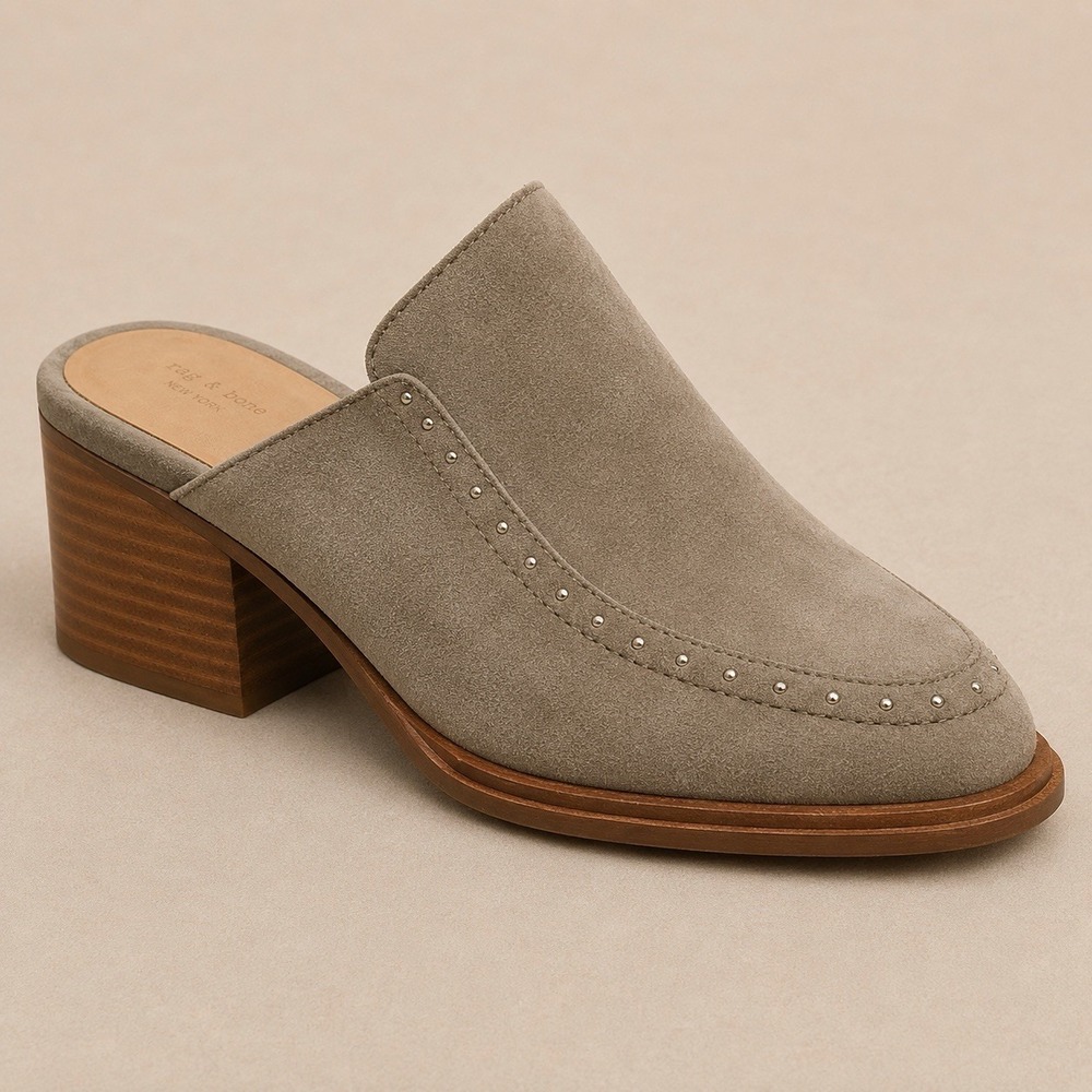 Rag and Bone Women Weiss Green /Gray Suede Studded Mules Size 40 US 9 Slip On